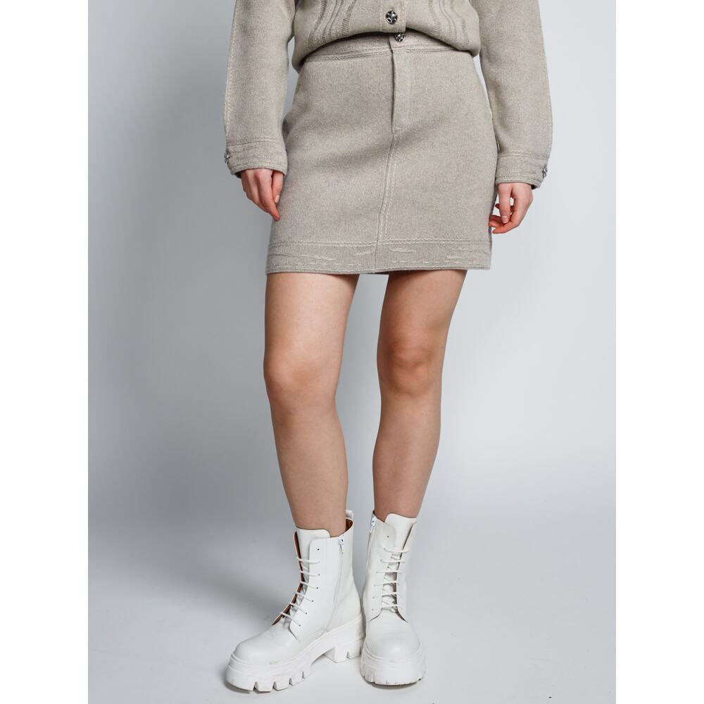 Barrie Chanel Patchwork Mini Skirt in Urchin Sand M